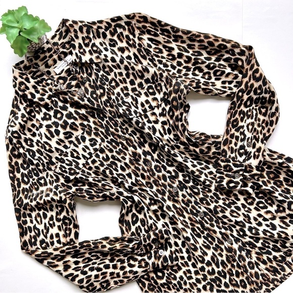 Equipment Slim Signature Leopard Print Silk Button Down Top Long Sleeve Size XS - Picture 2 of 16